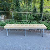 Vintage Italian industrial bench in leather and metal.