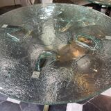 Pair of round coffee tables, glass, ca 1970