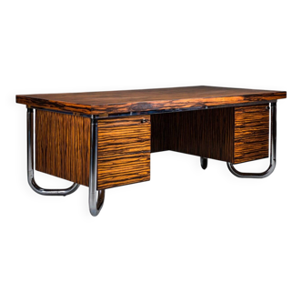 Bureau exécutif en ébène de Makassar avec des pieds futuristes chromés, années 1970.