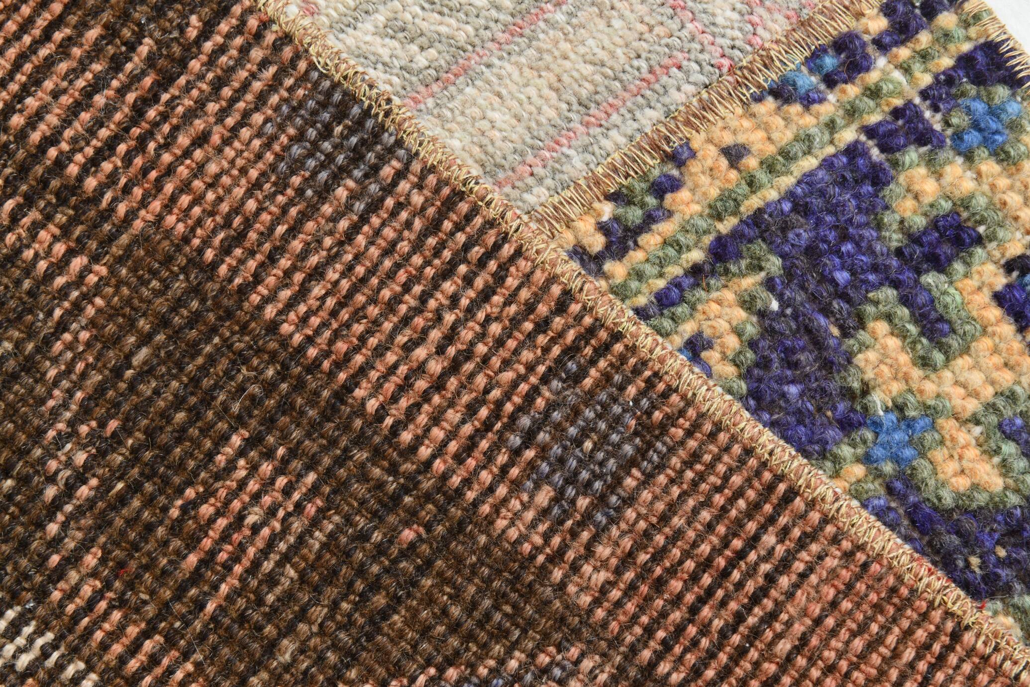 2x8 Short Blue Beige Vintage Runner Rug, 58x250Cm