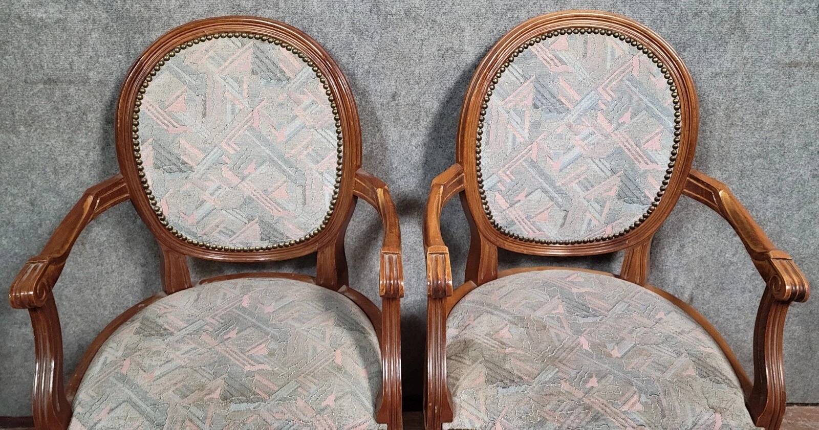 Pair of Louis XVI style armchairs with medallion backs, 20th century
