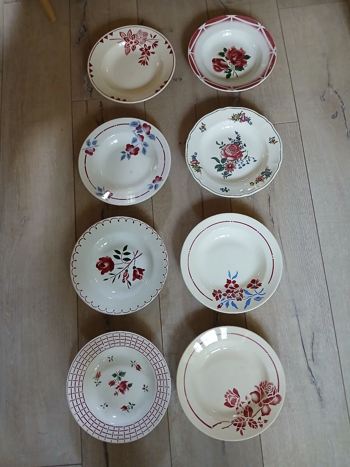 8 mismatched antique soup plates