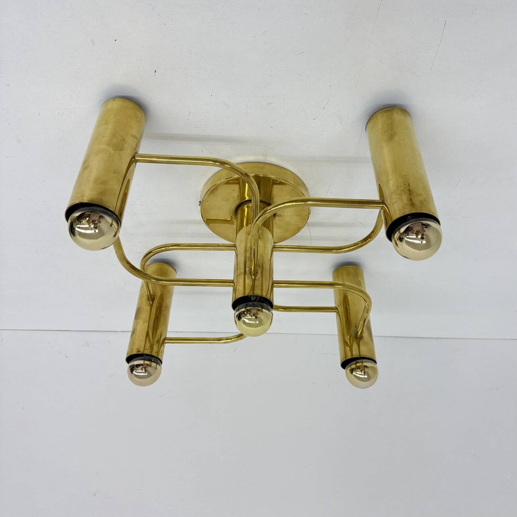 Vintage mid-century modern brass ceiling lamp Leola flushmount by Sciolari, Germany, 1970s