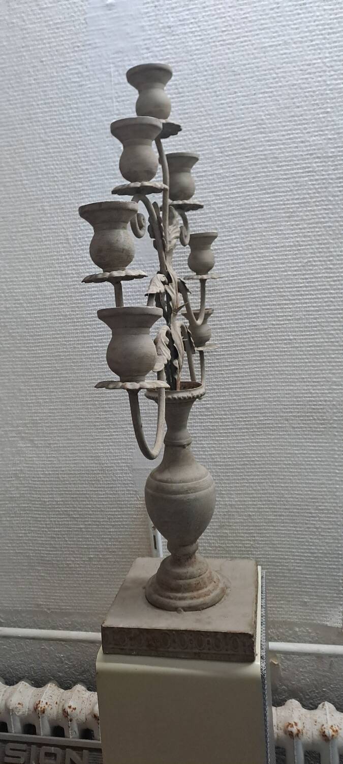 Neo-rustic sheet metal candle holder