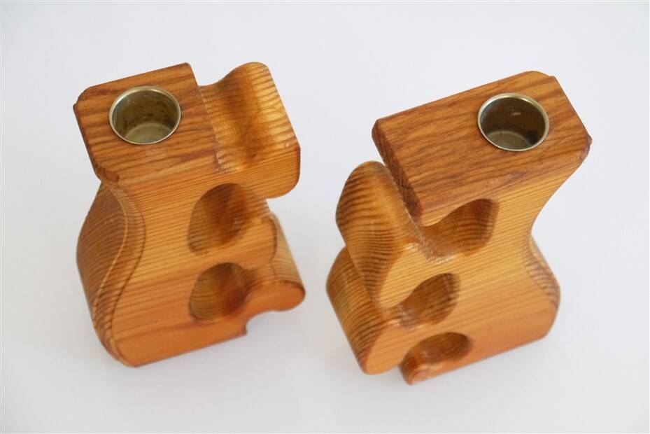 Pair of Swedish wooden candlesticks 1970