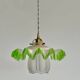 Suspension vintage opaline plissée verte et tulipe verre art déco