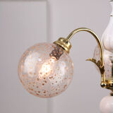 Vintage Italian Golden Ceramic & Glass Chandelier