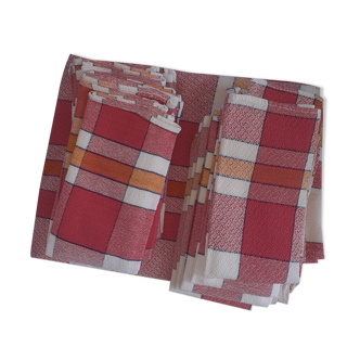 1 Tablecloth + 11 red and white tile towels