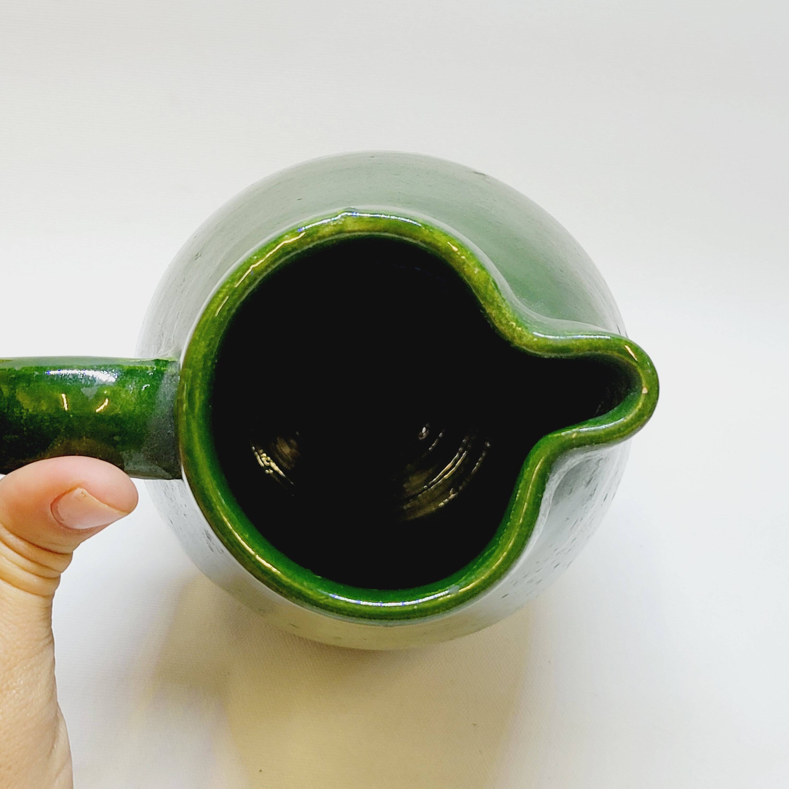 Pottery pitcher carafe terracotta green glazed ceramic