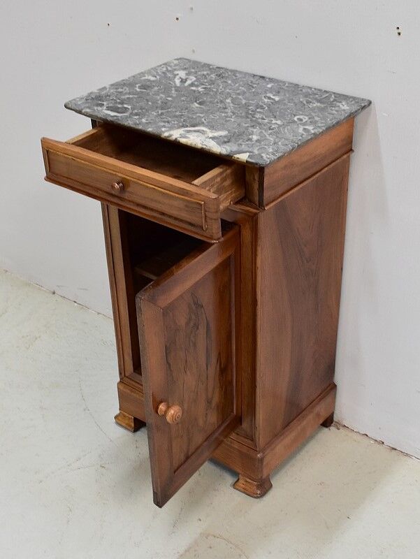 Bedside table in solid walnut with Marble Ste Anne, 1900