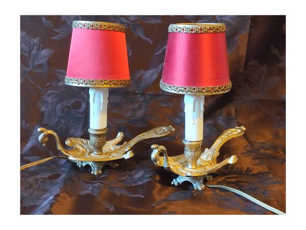 Paire de lampes de chevet en bronze ciselé- forme d'oiseau -