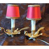 Pair of bedside lamps in chiselled bronze - bird shape -