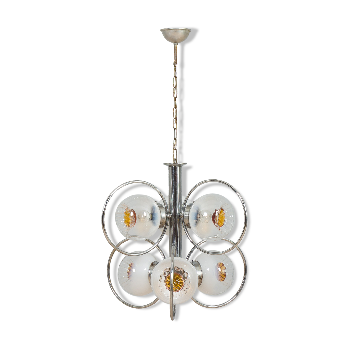 Mazzega Space Age Murano glass chrome plated chandelier, Italy 1970s