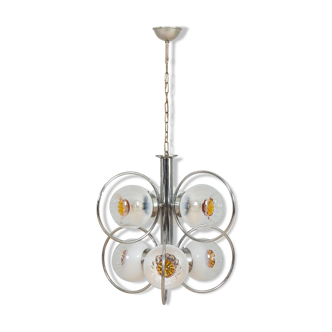 Mazzega Space Age Murano glass chrome plated chandelier, Italy 1970s
