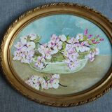 Pair of stucco frames and oil bouquets