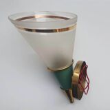 Green and gold conical wall lamp with opaline globe Art Deco