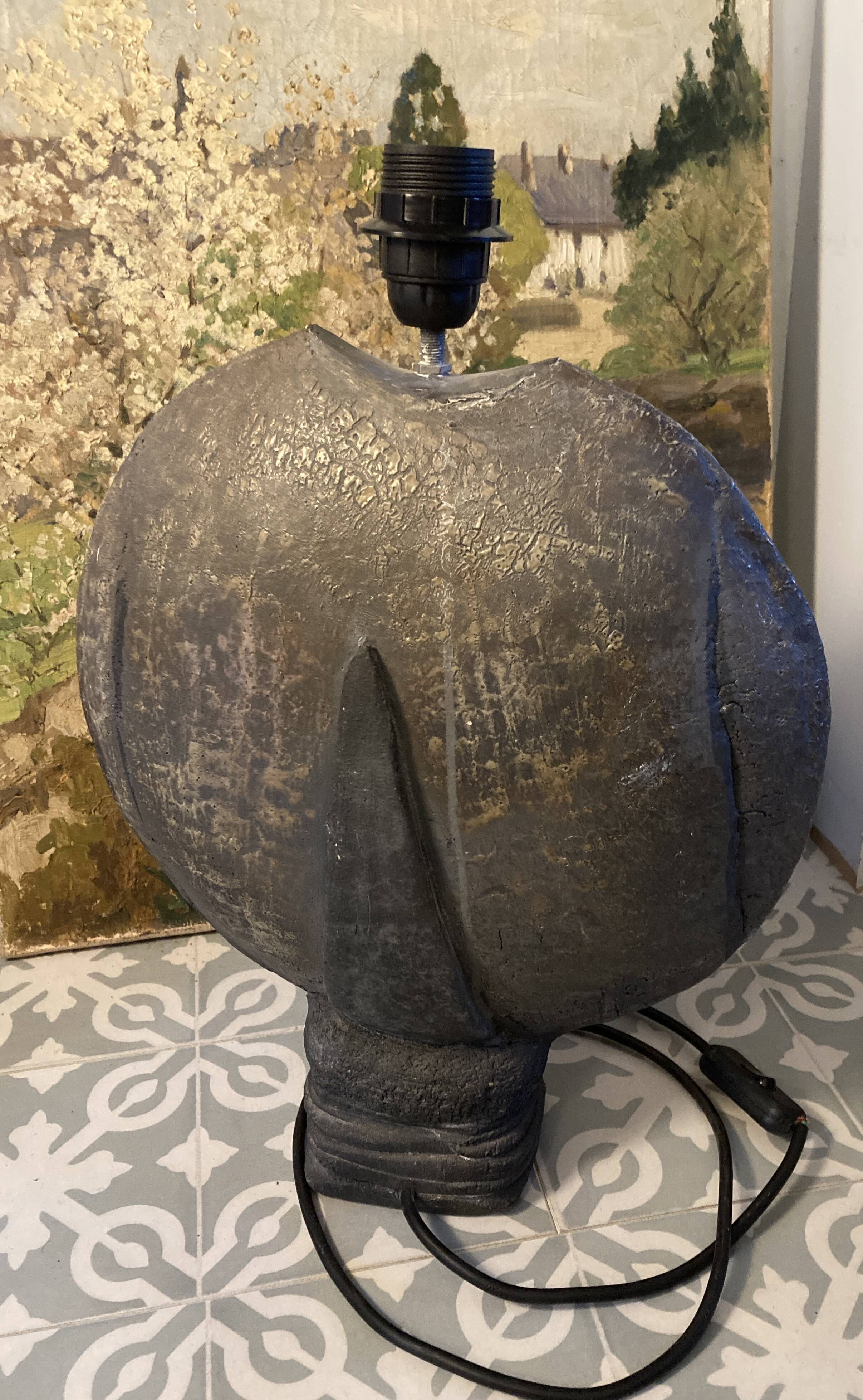 Ceramic lamp base - Vintage Raku grey/black