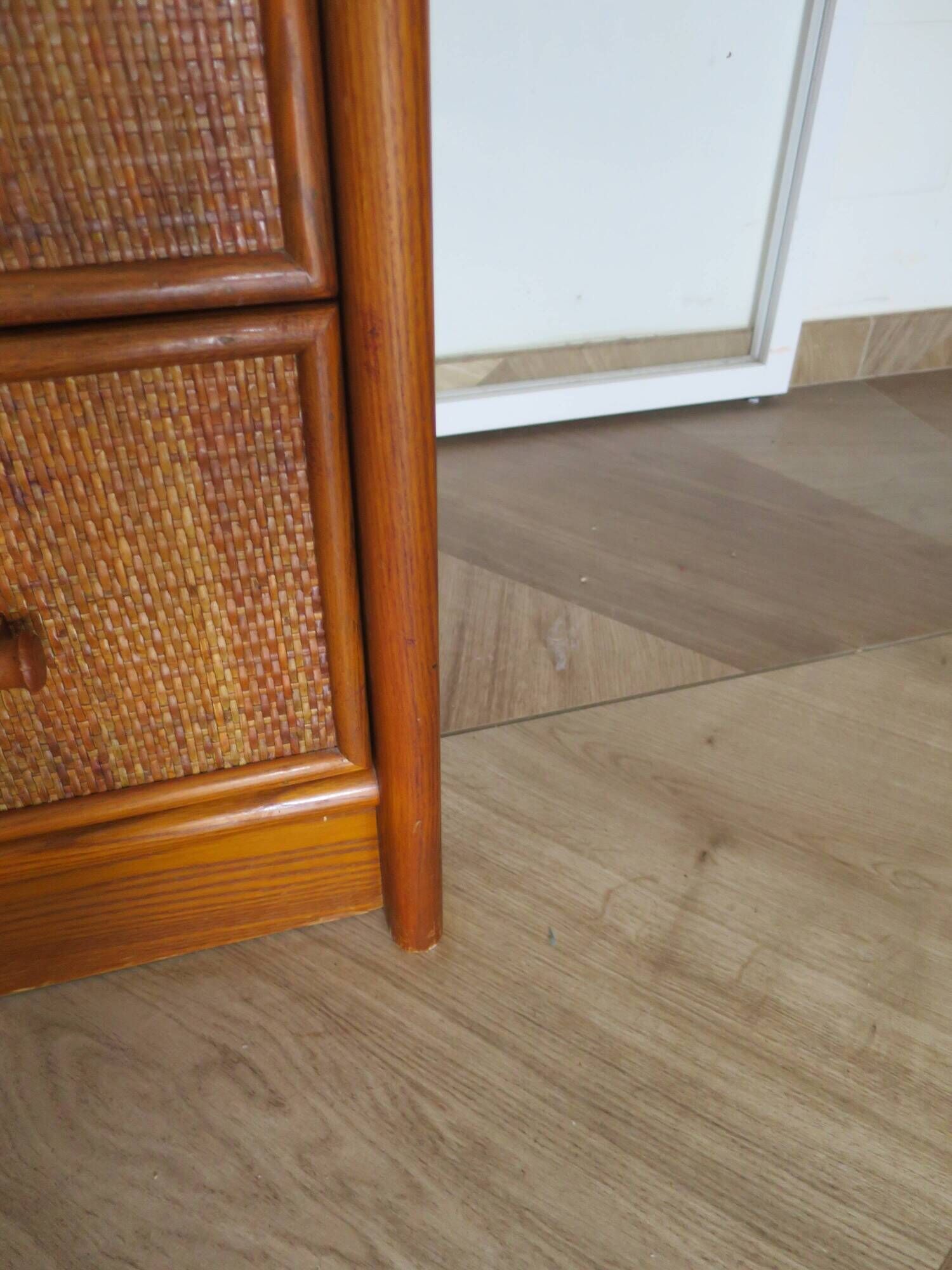 Vintage cane rattan desk with a large top and 5 drawers - 1960s/70s.