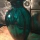 Vase verre soufflé ansé bleu canard