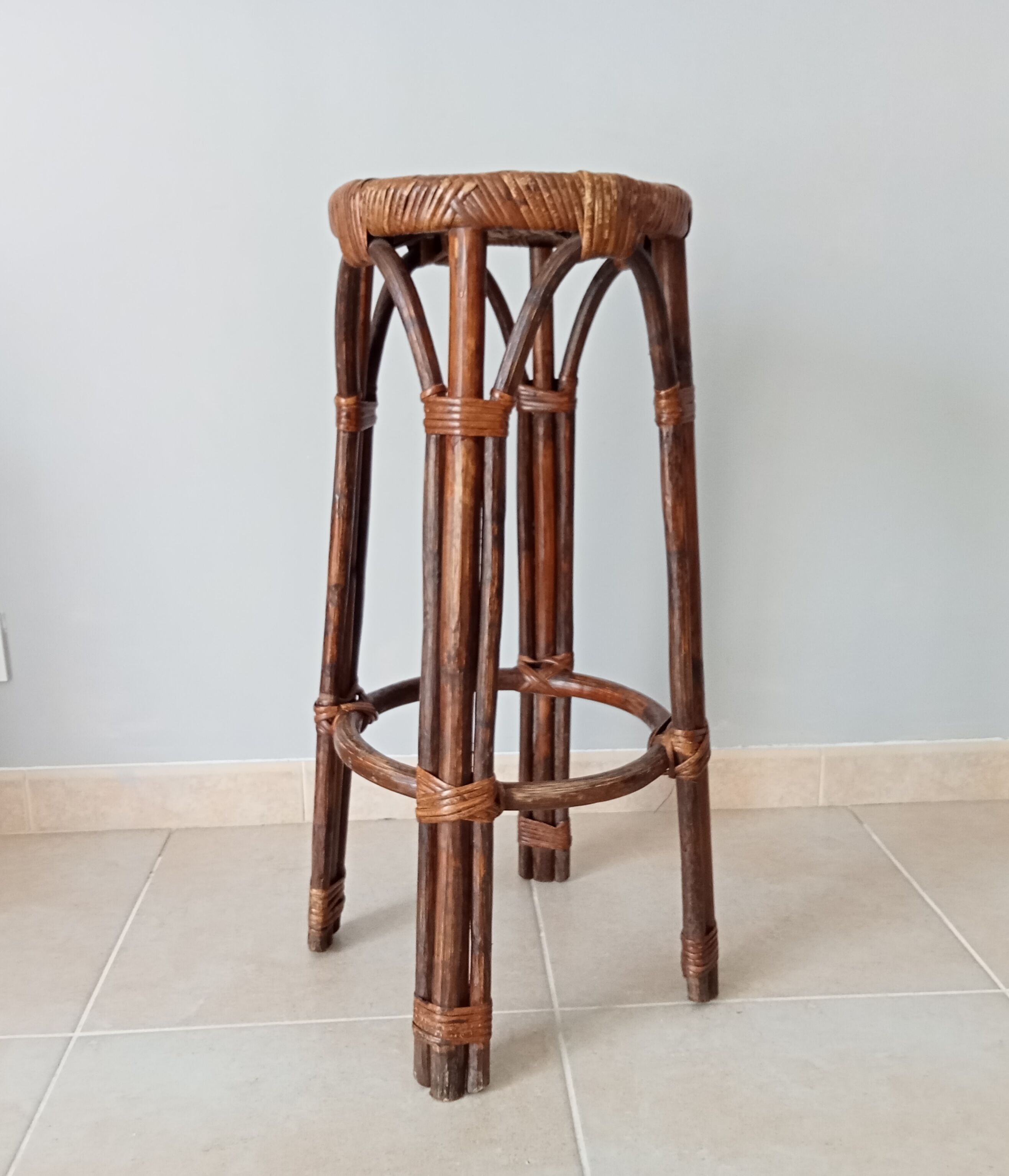 Vintage rattan high stool 60s/70s