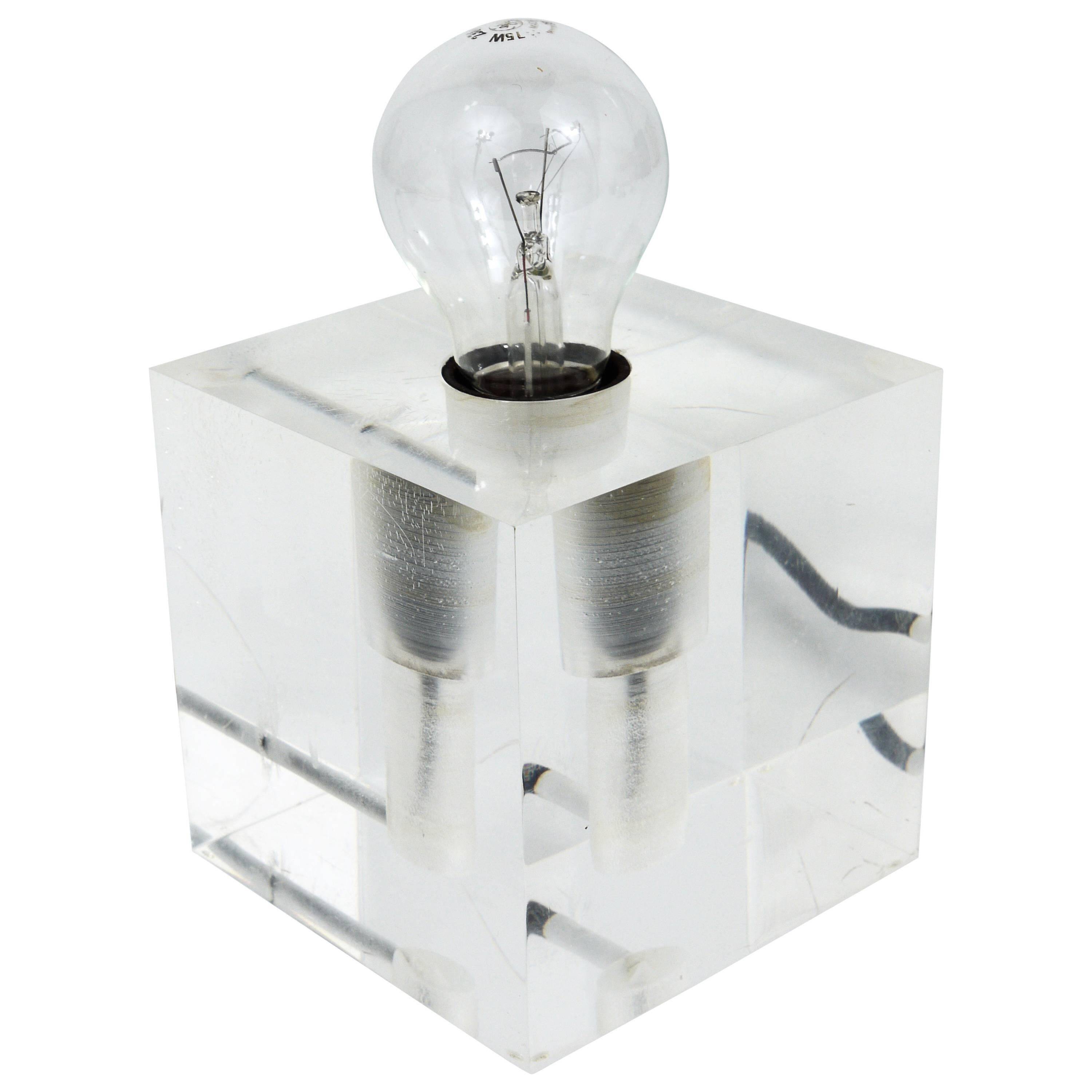 Cubic table or postmodern accent lamp in lucite, Italy, 1970s