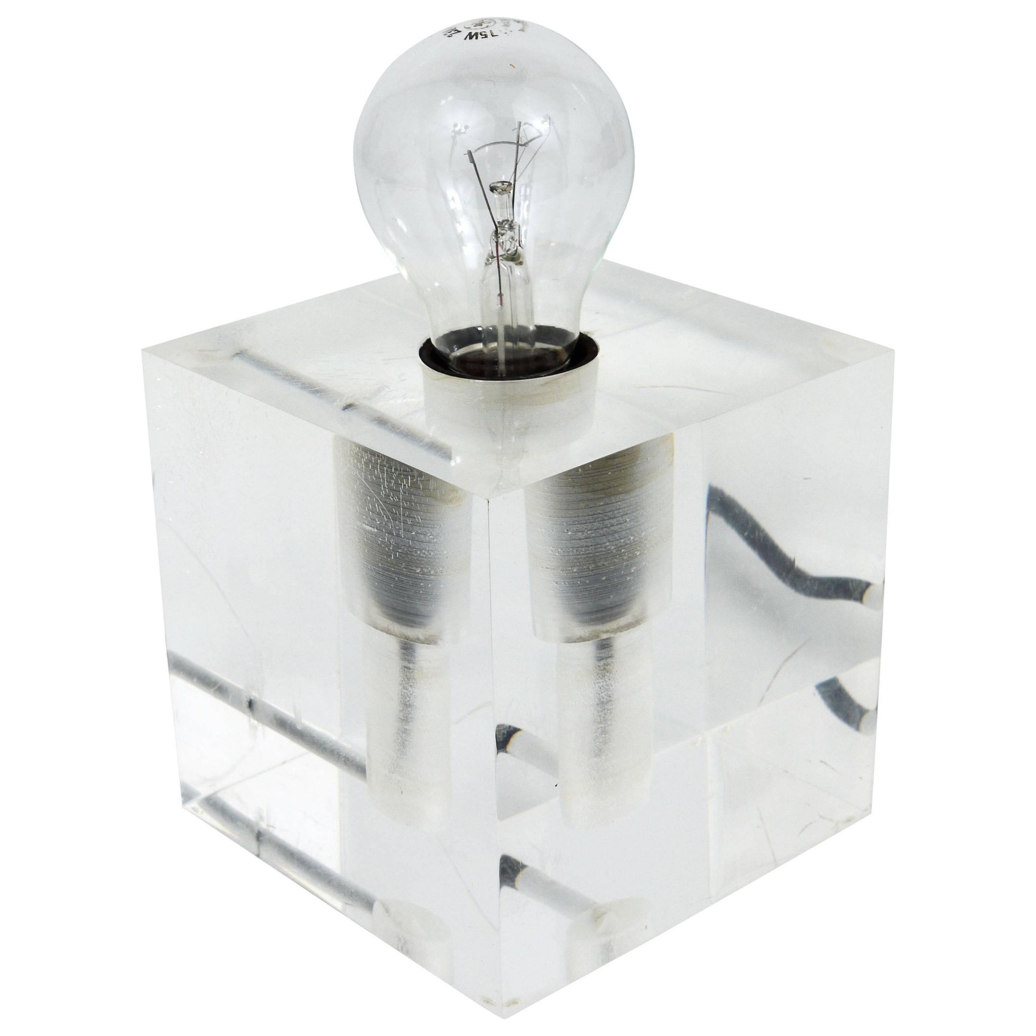 Cubic table or postmodern accent lamp in lucite, Italy, 1970s