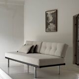 Modernist canapé design – Completely reupholstered in Pierre Frey fabric.