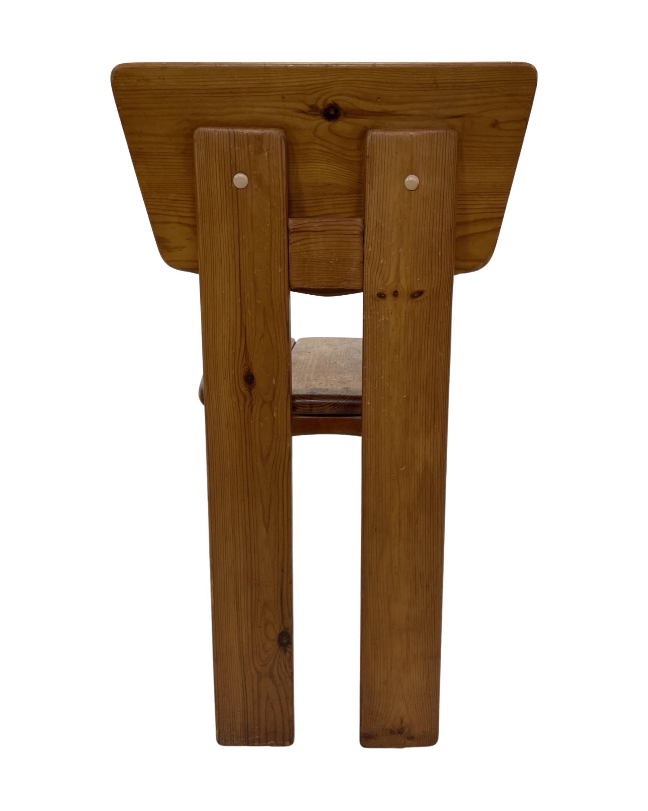 Vintage Brutalist Pine Chair 1970s Minimalist Wood Design