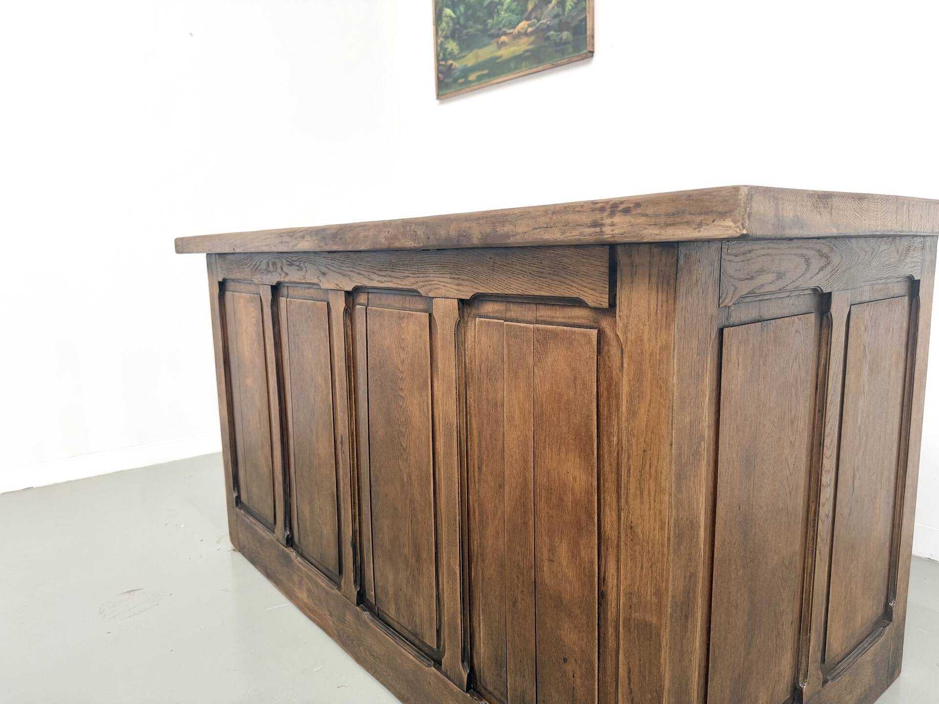 Solid oak trade counter, six drawers, France, circa 1920.
