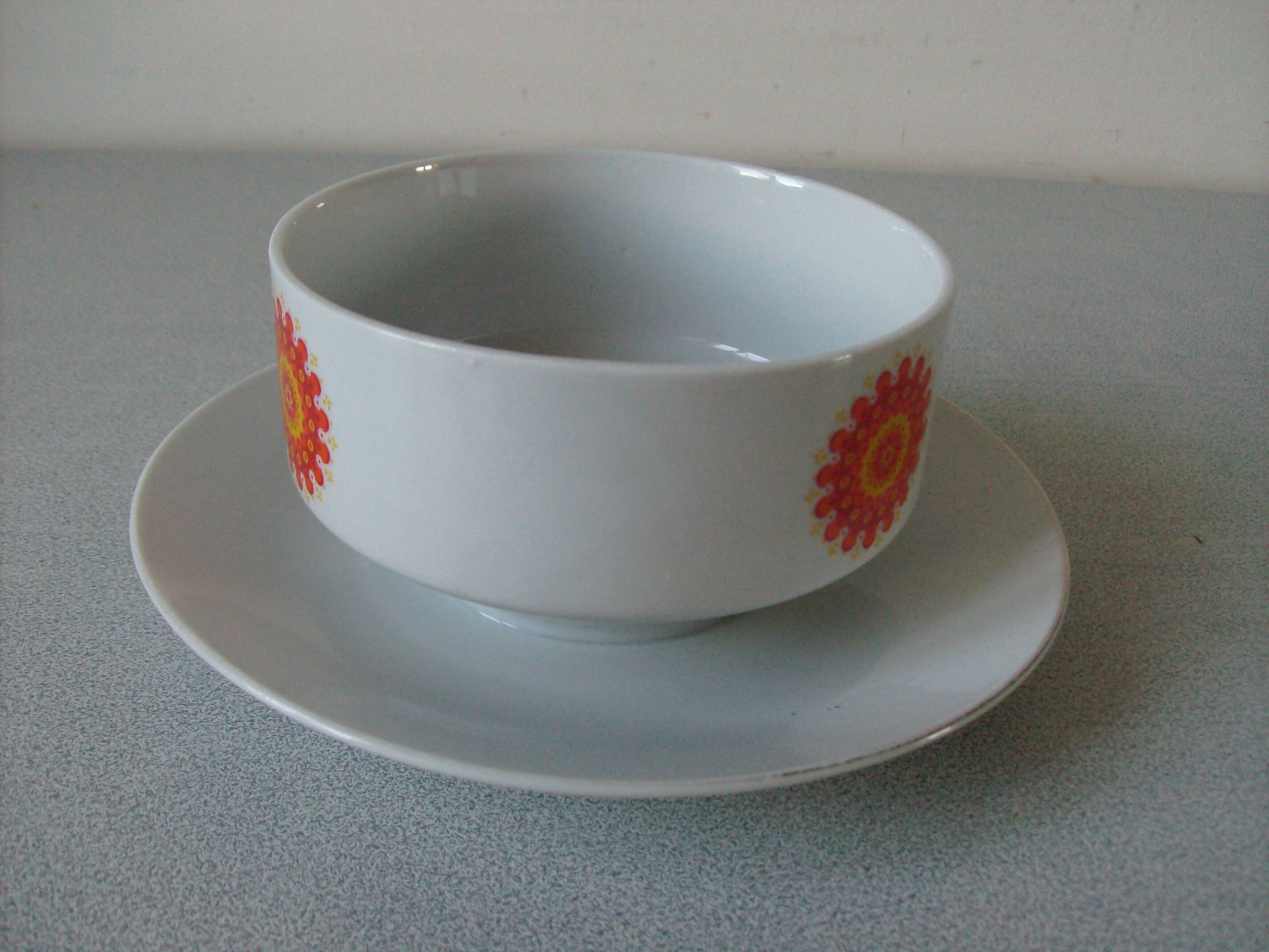 Old saucière bowl décor big orange flower 1970s Winterling Bavaria