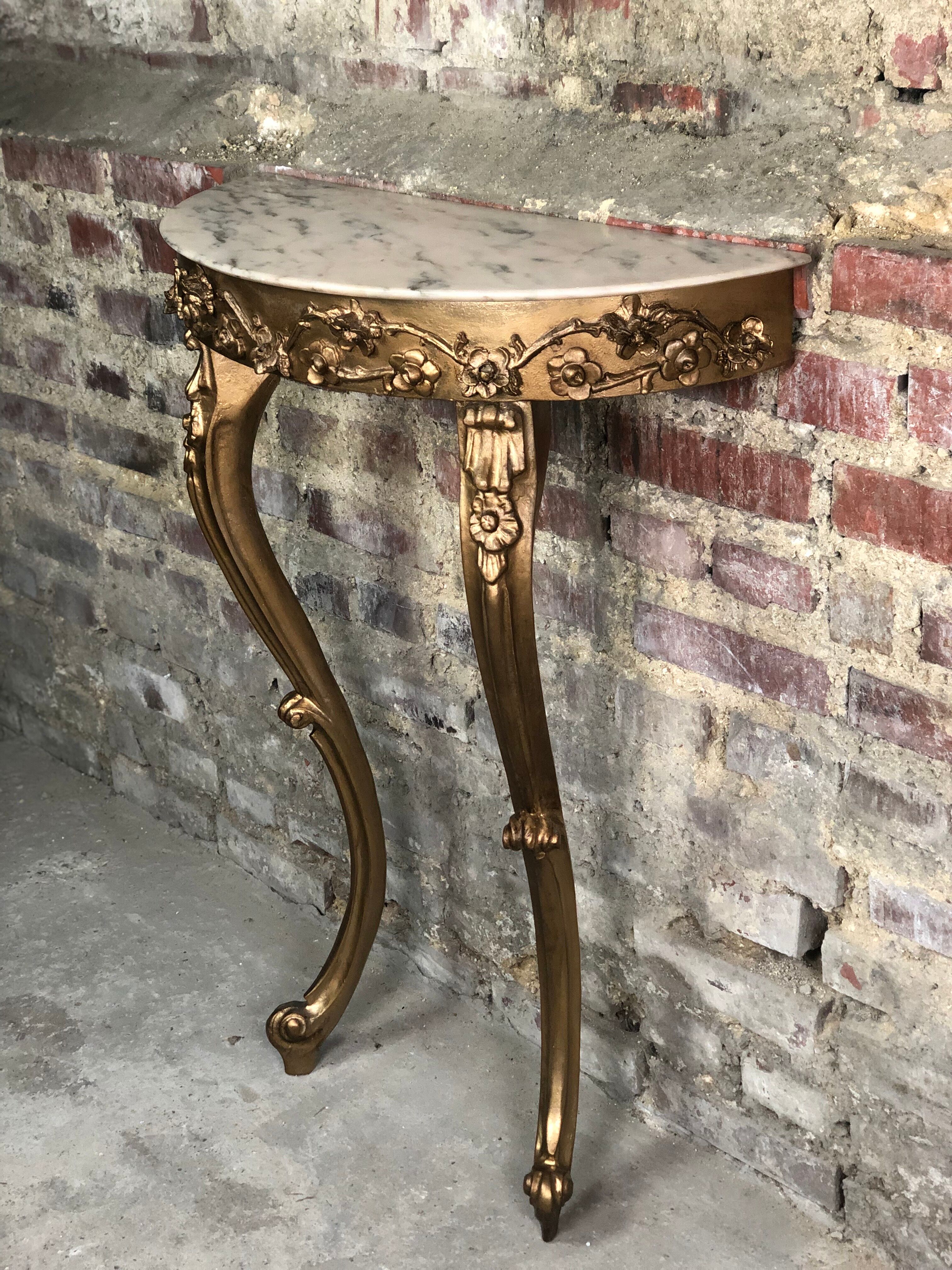 Louis XV style console in carved wood with marble top