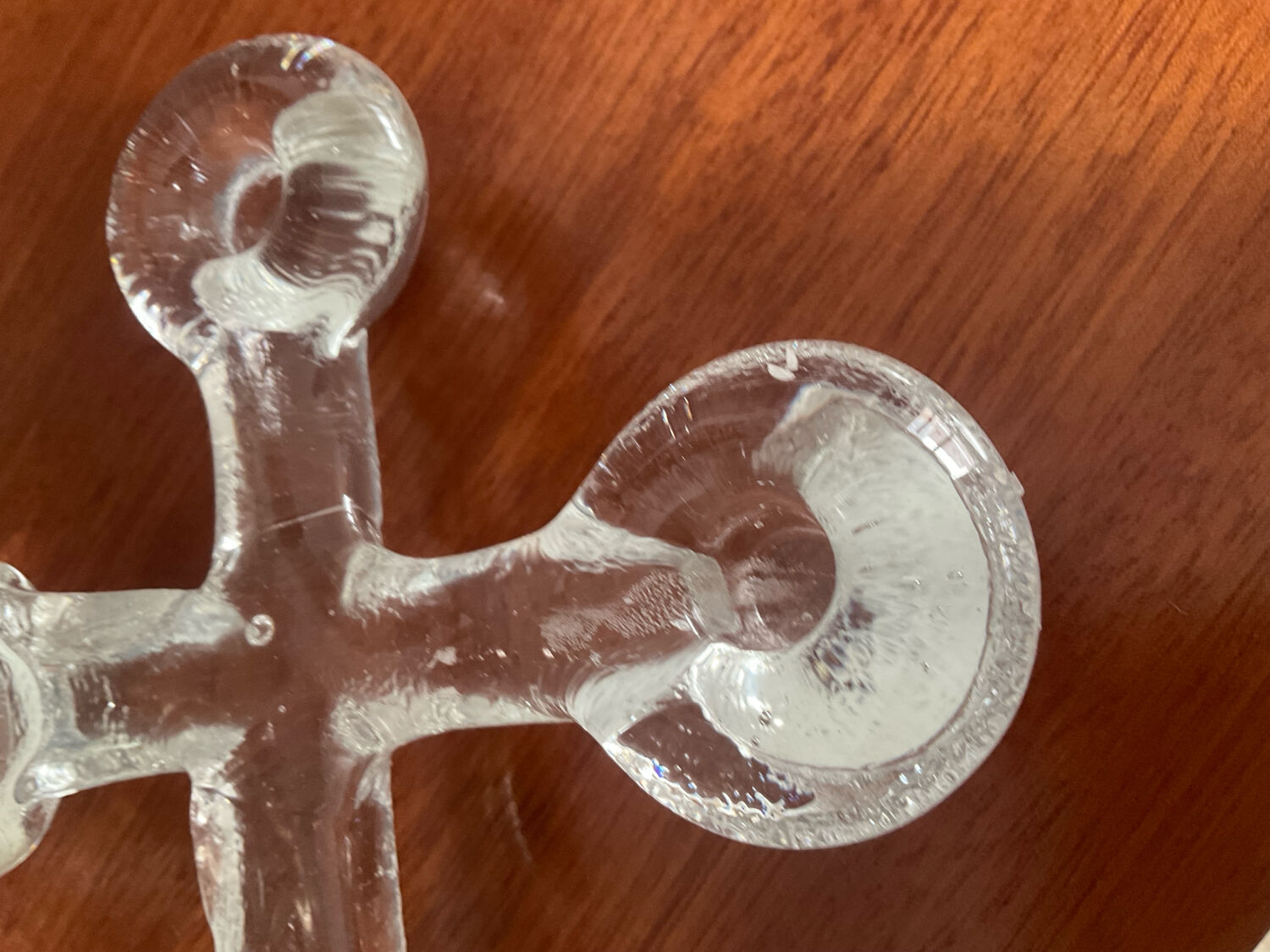 A pair of vintage moulded glass candlesticks.