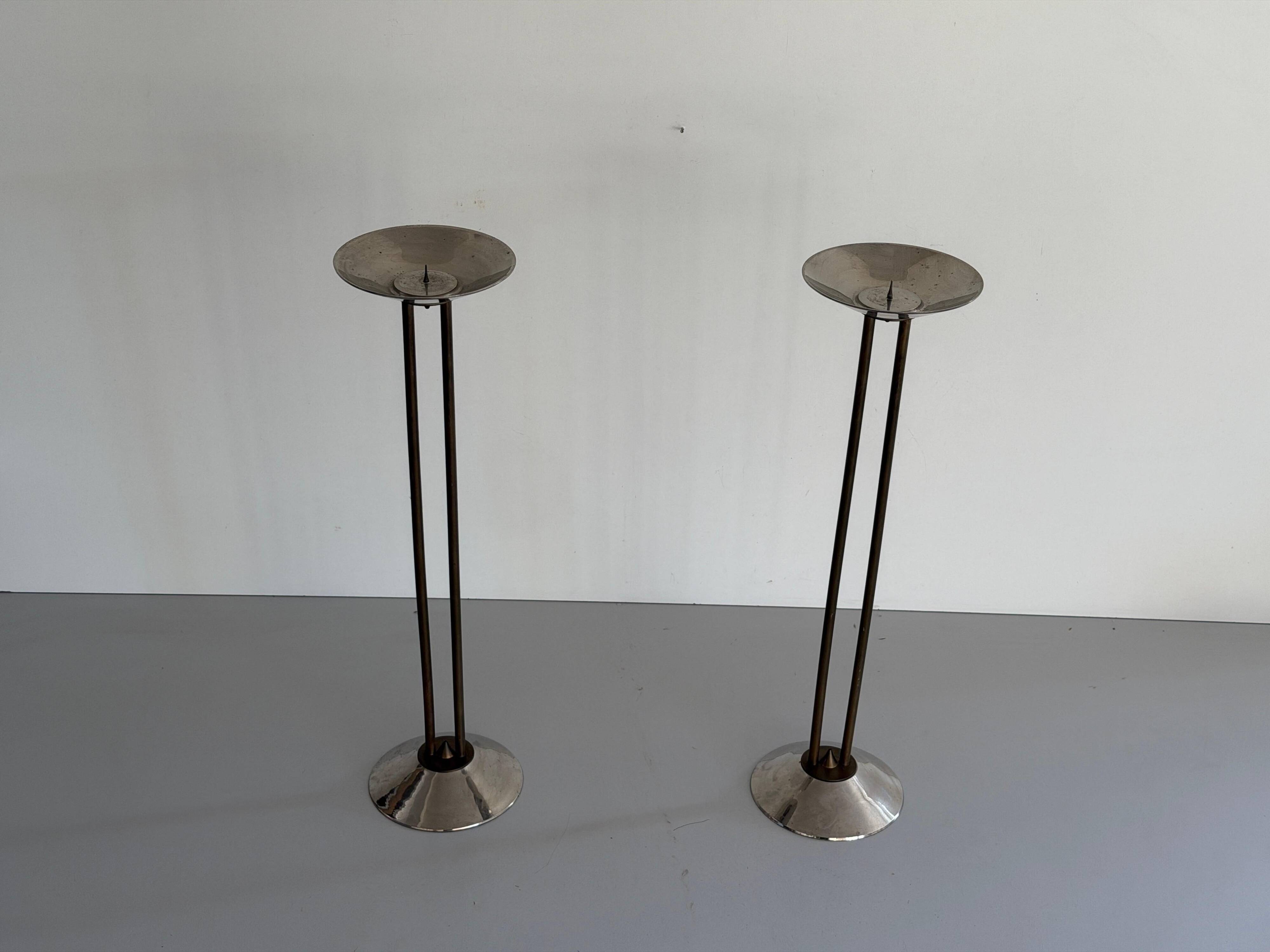 Pair of metal and brass candlesticks, 1960s, Germany