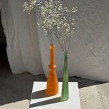 Vintage polished green glass soliflore vase H32