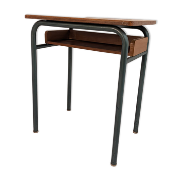 Bureau d’écolier vintage en bois et métal