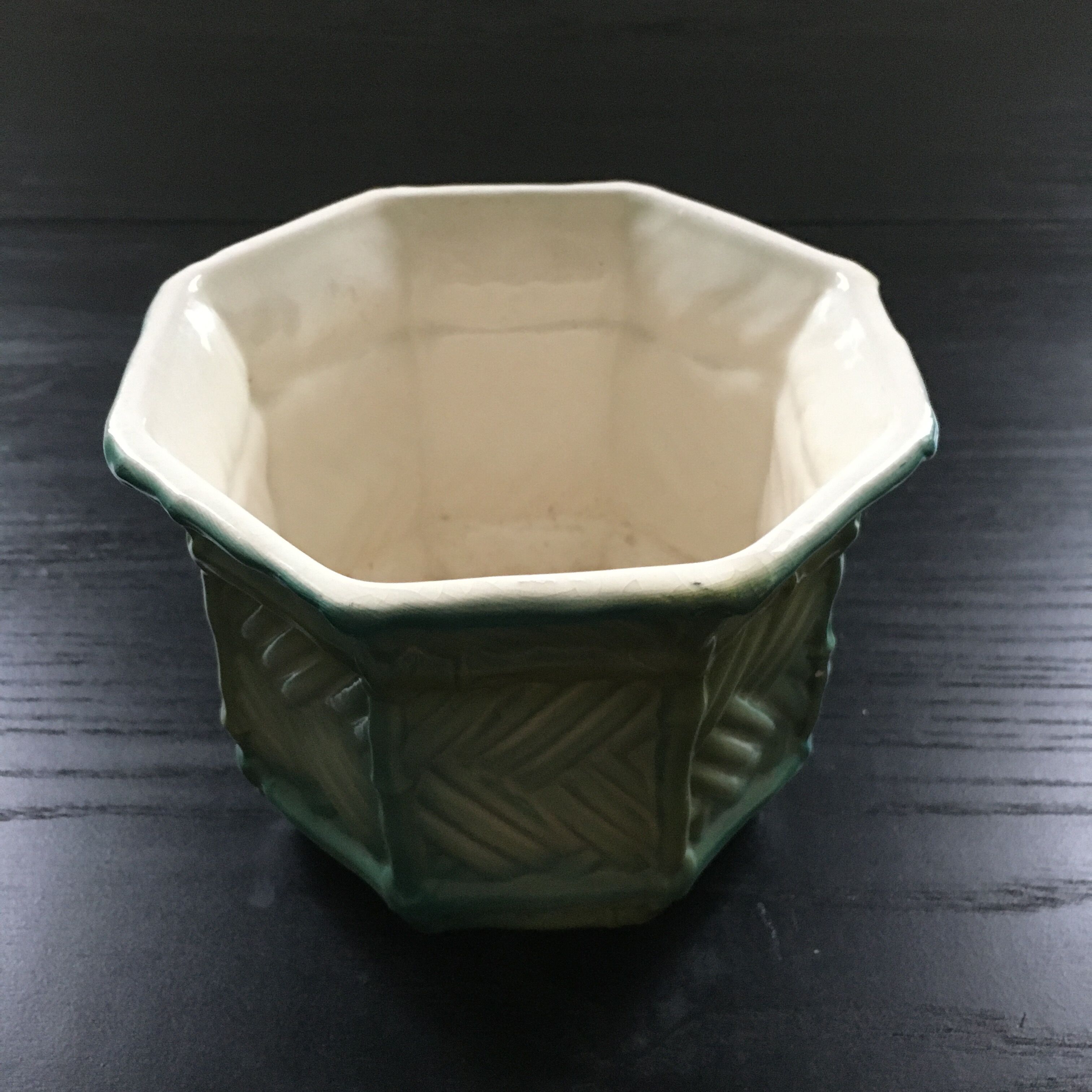 Barbotine planter with cane decor