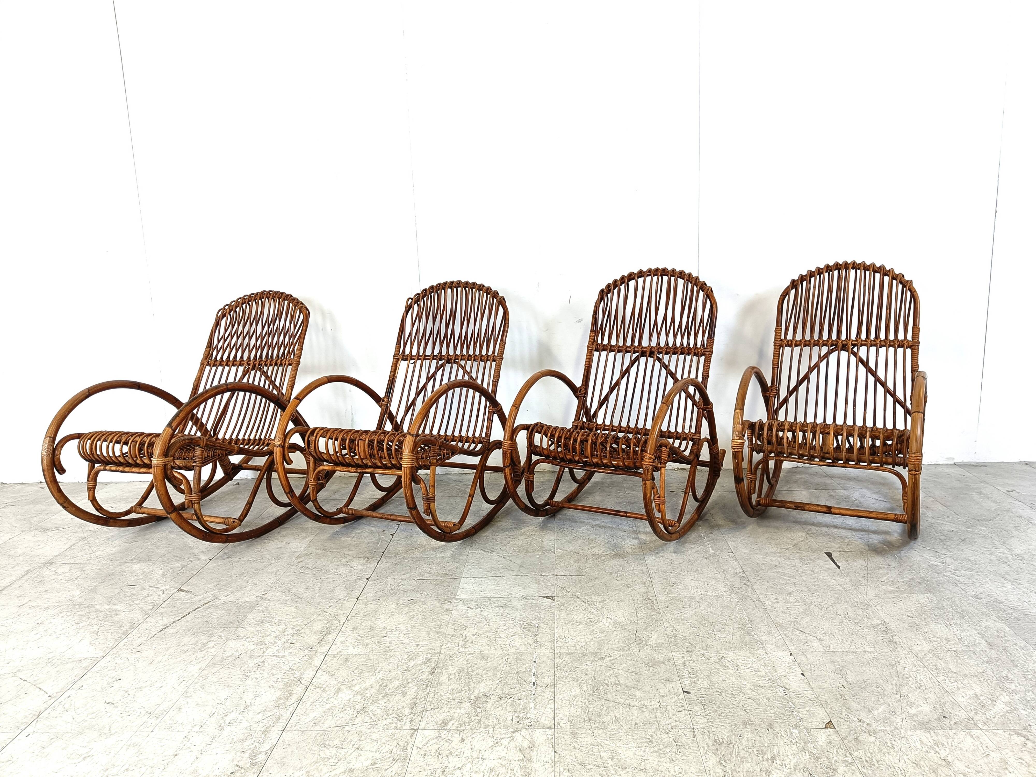 Vintage bamboo rocking chairs, 1960s, set of 4