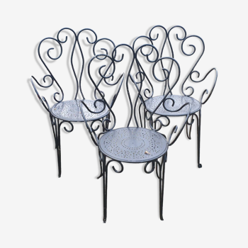 3 ornate wrought iron garden armchairs