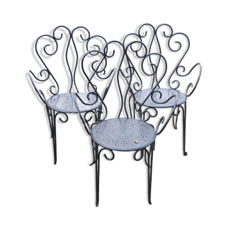 3 ornate wrought iron garden armchairs