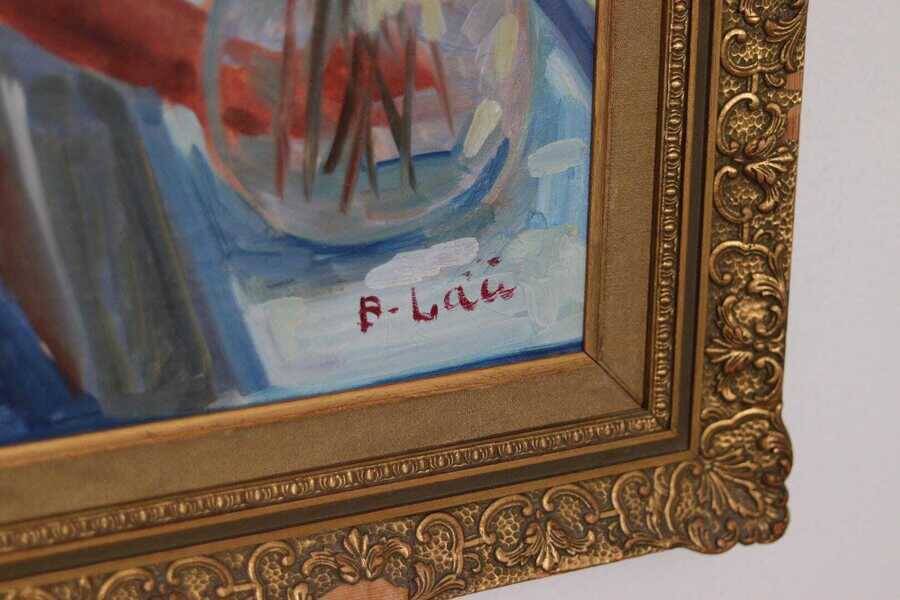Original Swedish oil on canvas – “Woman with Flowers” by Bendt Lauritzen – signed, framed 82 × 72 cm (32.3" × 28.3")