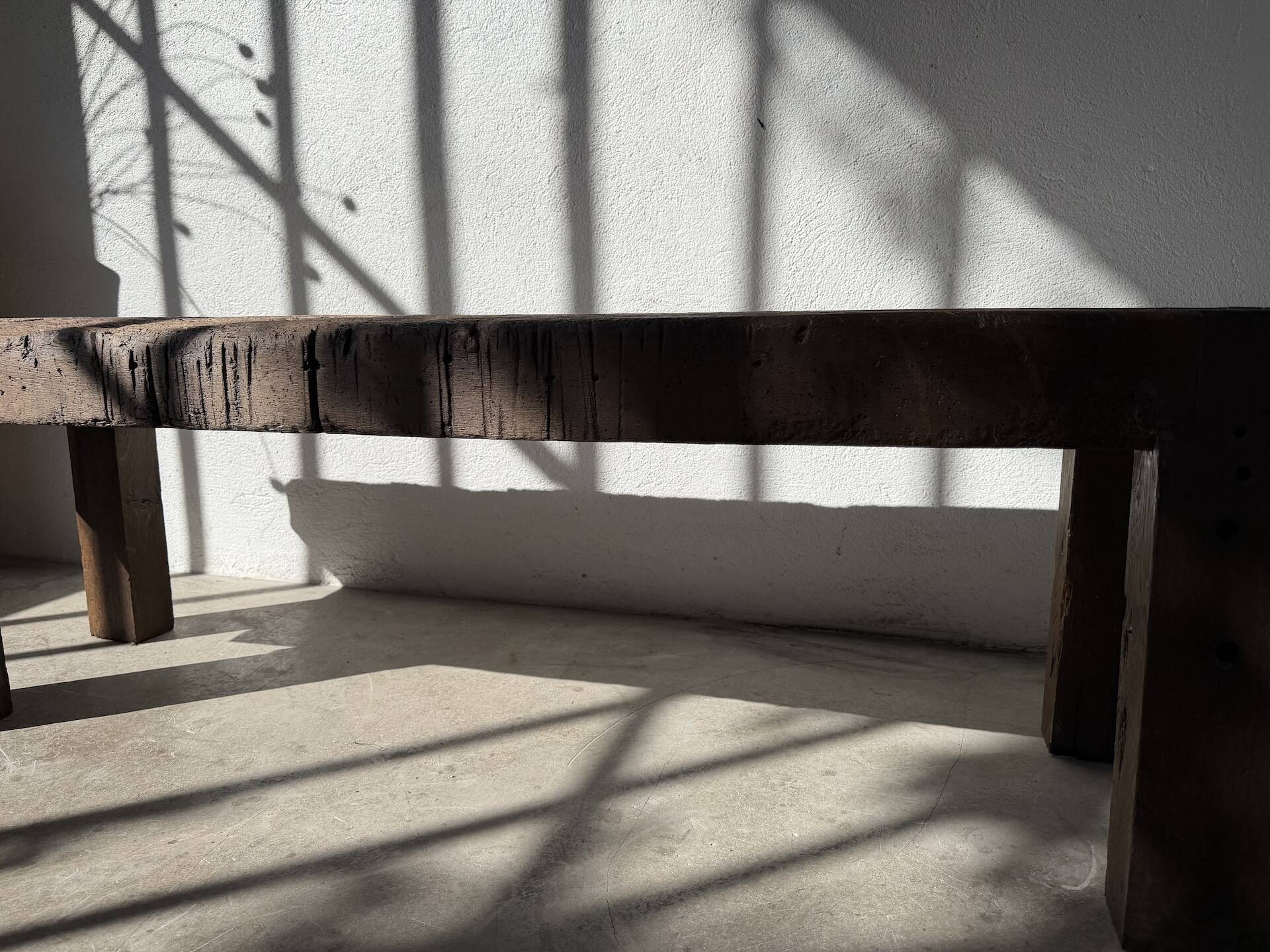 Brutalist Oak Bench – Unique Piece, 20th Century Folk Art