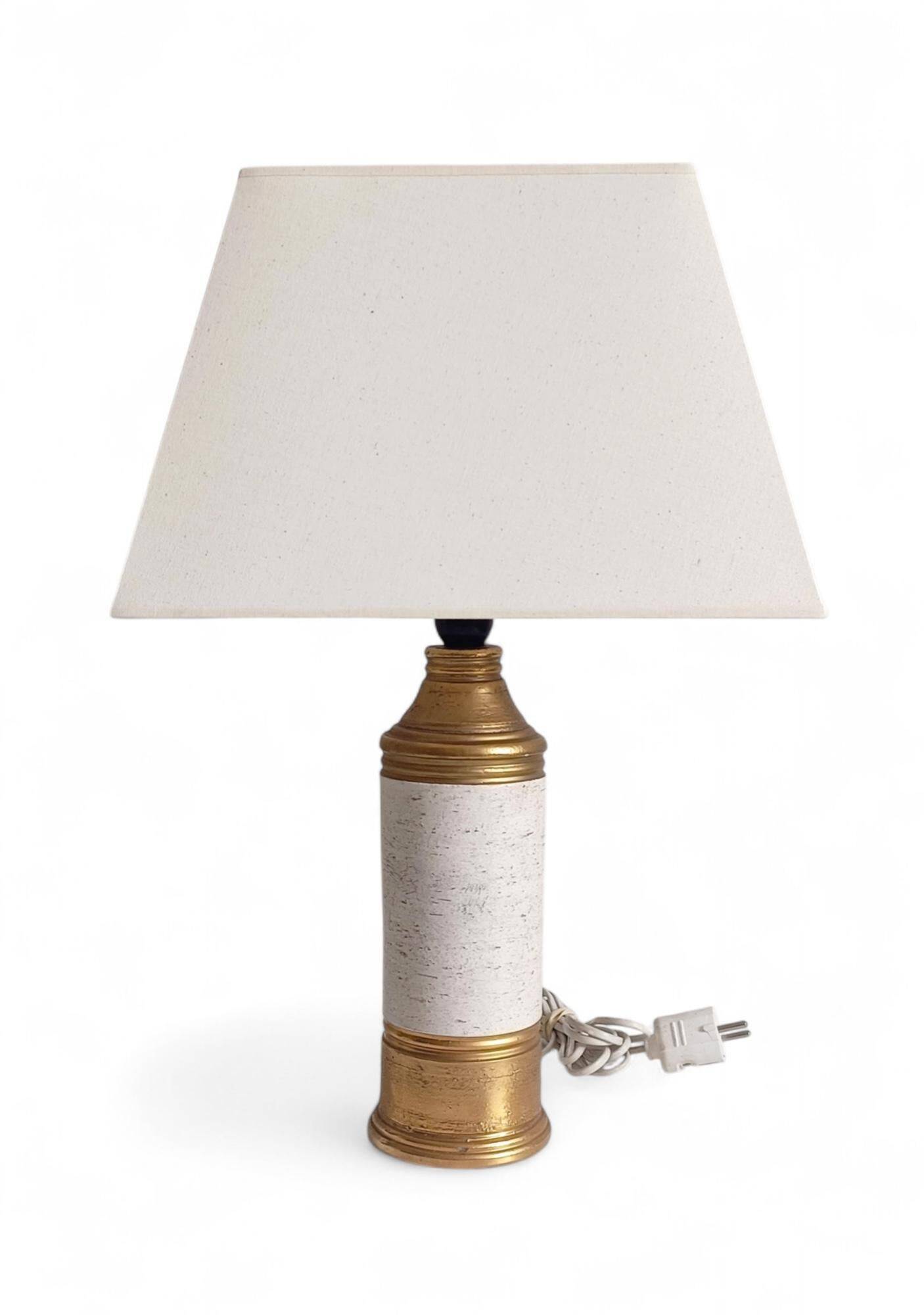 Bitossi Ceramic Table Lamp by Aldo Londi, Gold/Cream, Italy, 1970s