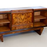 Art Deco Walnut, Briar Root and Ebonized Beech Sideboard, Italy