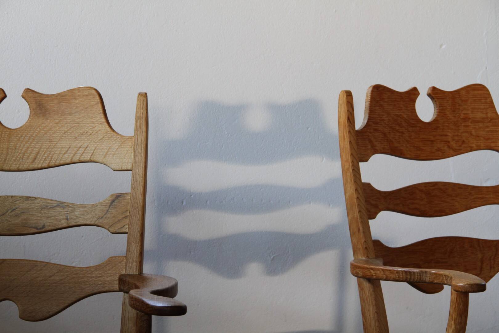 Vintage Brutalist Oak Razorblade Green Striped Armchair by H Kjærnulf, 1960
