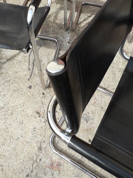 6 Bauhaus armchairs steel and leather / design