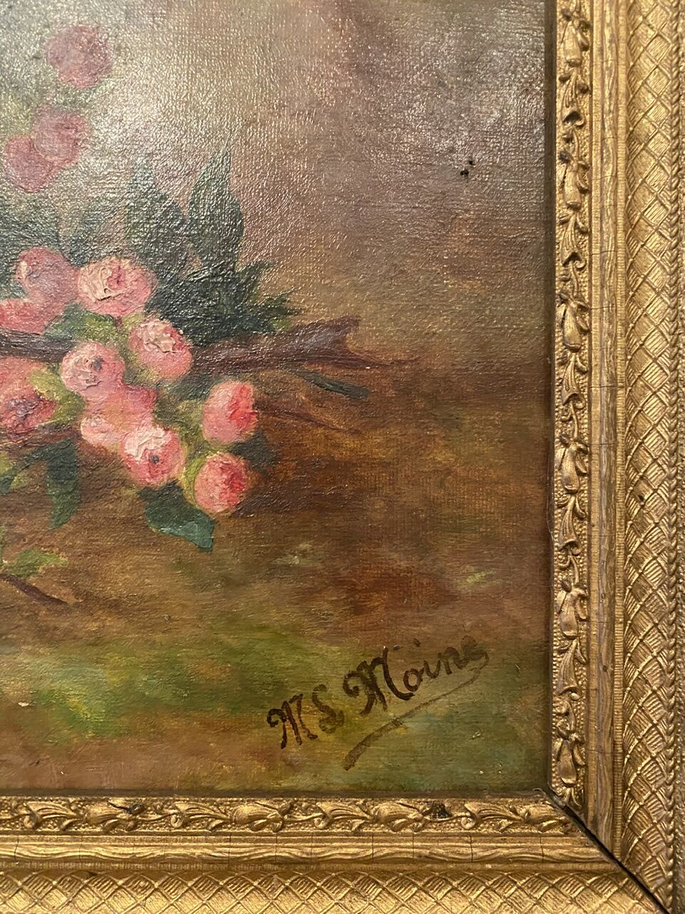 Old painting, still life, signed Monk, late nineteenth century early twentieth century