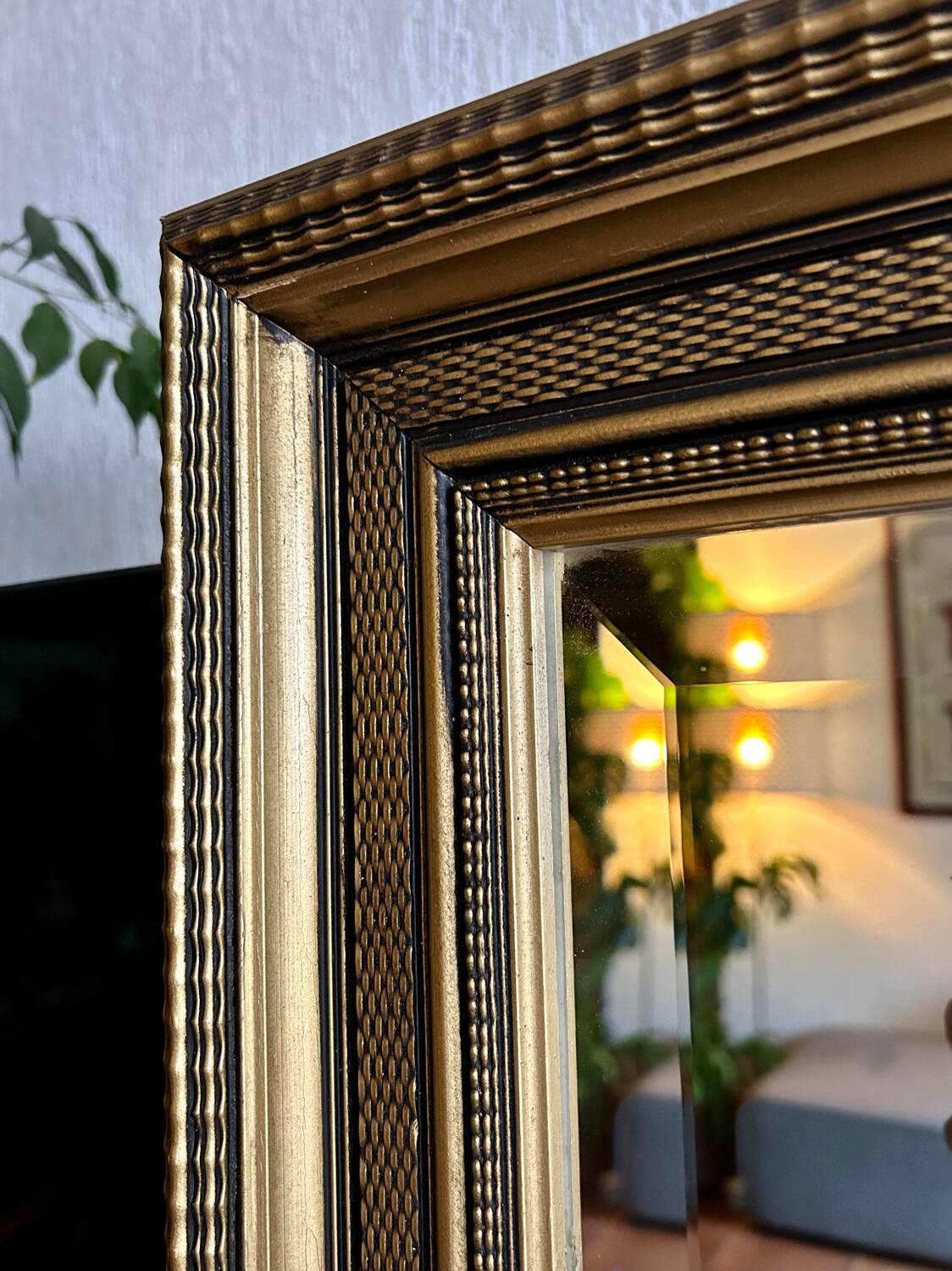 Large antique beveled mirror in the Napoleon III style - Gold and black frame