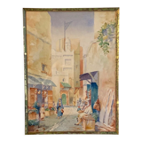 Watercolor old framed XlX, orientalist, signed louis lartigau