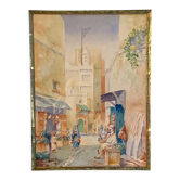 Watercolor old framed XlX, orientalist, signed louis lartigau