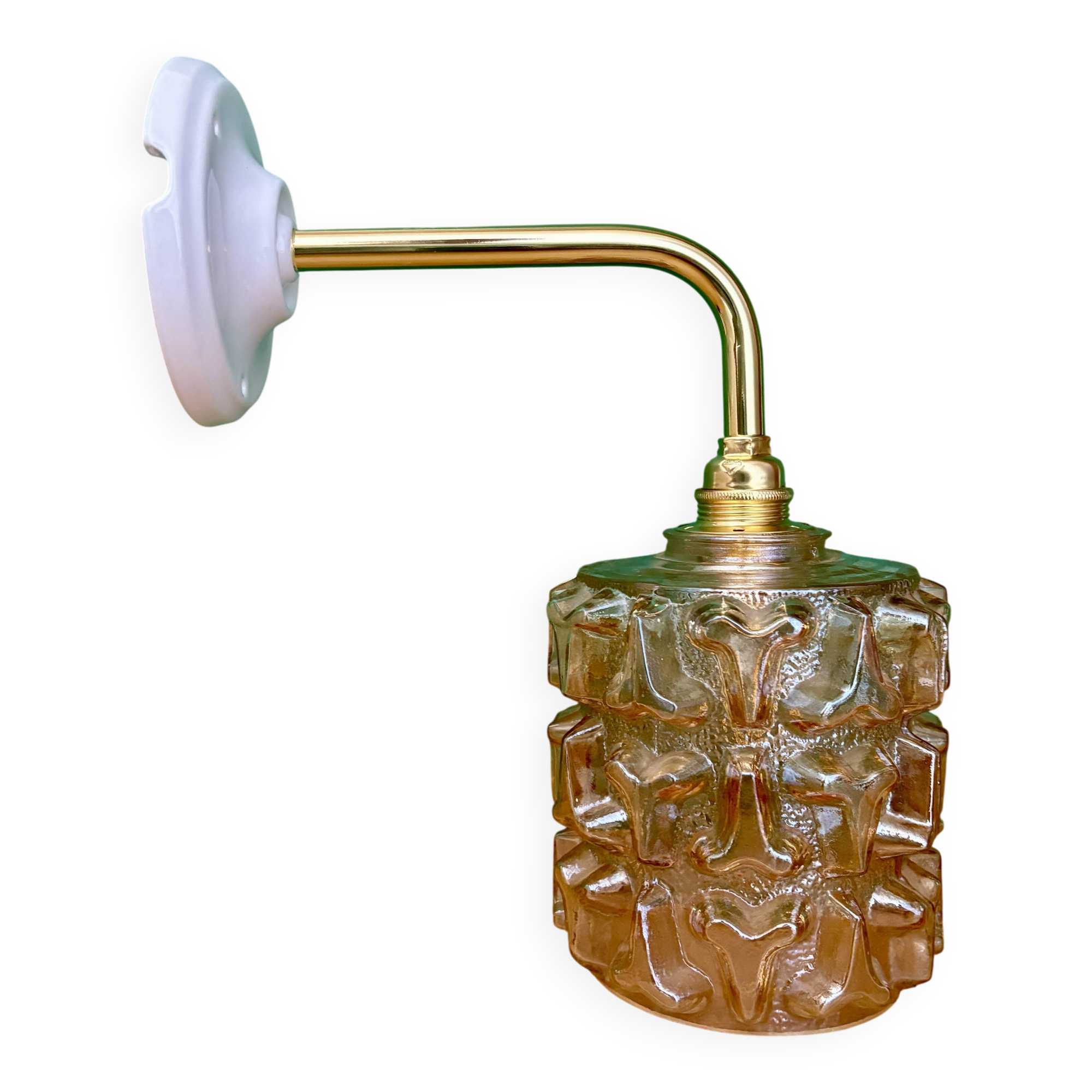 Vintage amber glass globe wall light